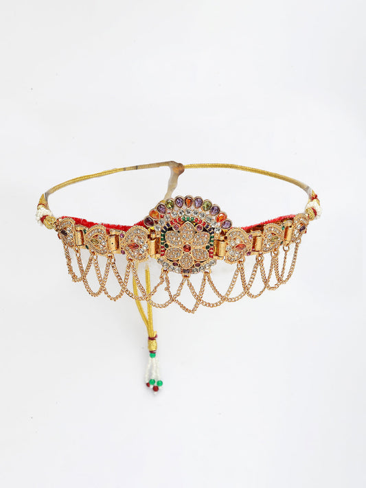 NVR Women's Gold-Polished Cubic Zirconia Stone Studded Rajputi Choker Necklace | Swadesiicart