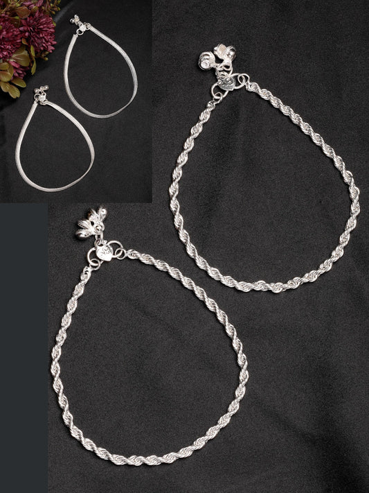 NVR Women's Pair of 2 Silver-Plated Anklets | Swadesiicart