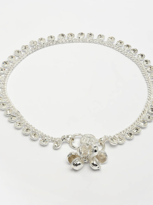 NVR Women's Set of 2 Silver-Plated Artificial Stone Studded Anklets