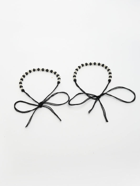 NVR Kids Set of 2 Rhodium-Plated Beaded Wraparound Nazariya Bracelet