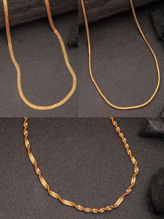 NVR Women's Set of 3 Gold-Polished Minimal Chain - Swadesiicart
