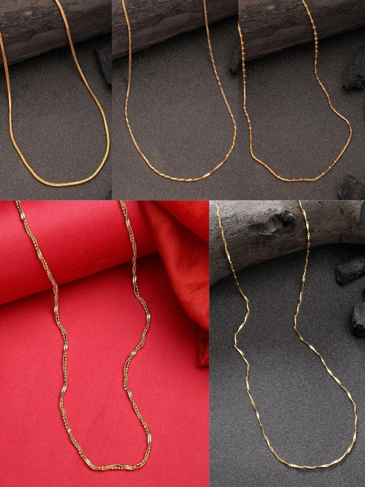 NVR Women's Set of 5 Gold-Polished Minimal Chain | Swadesiicart