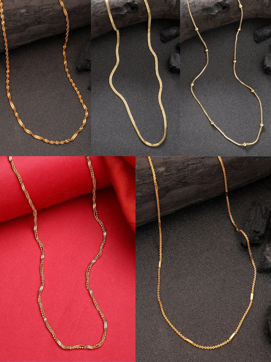 NVR Women's Set of 5 Gold-Polished Minimal Chain | Swadesiicart