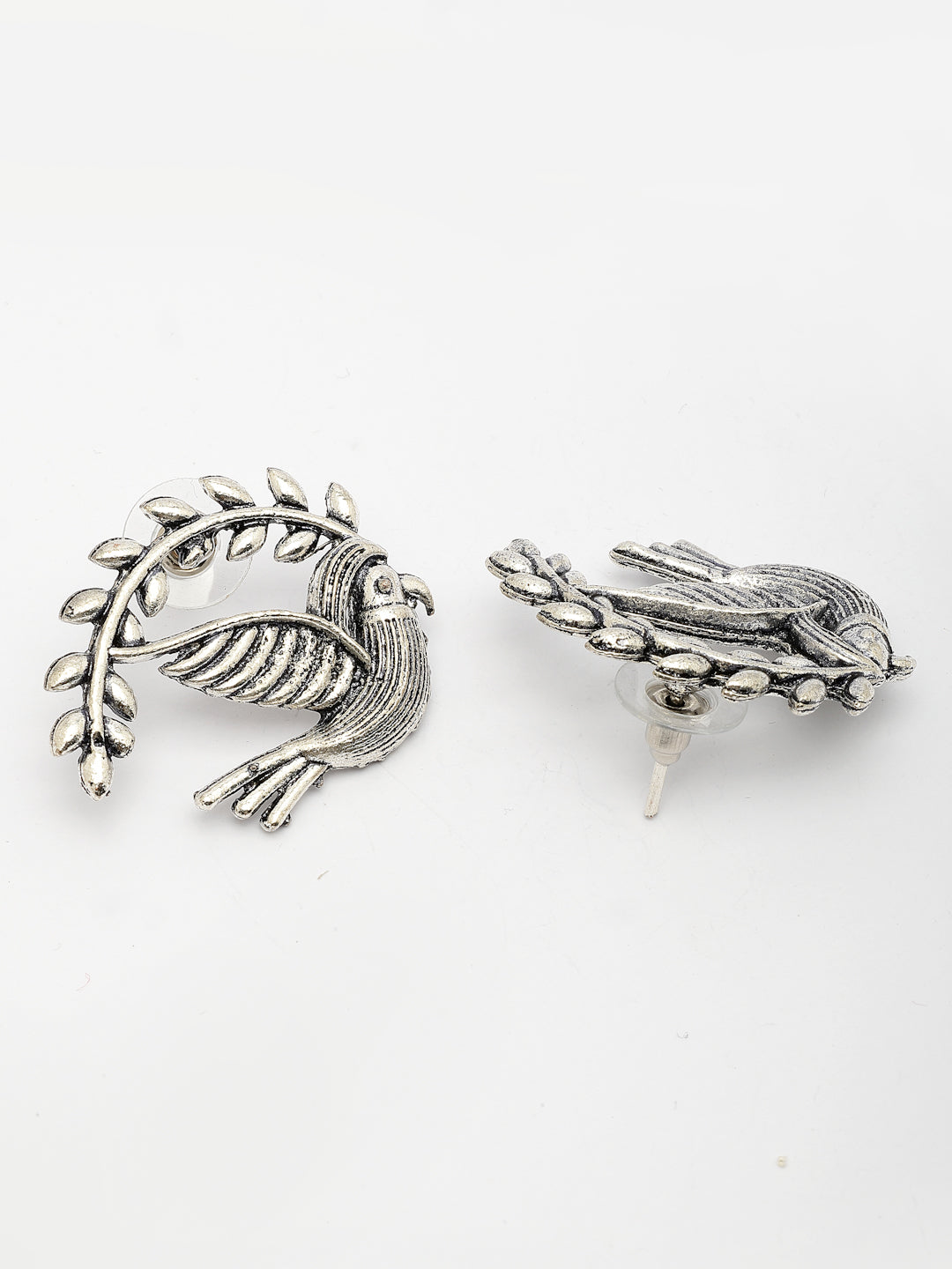 NVR Women Silver Toned Oxidized Pigeon Design Drop Earrings - Swadesiicart