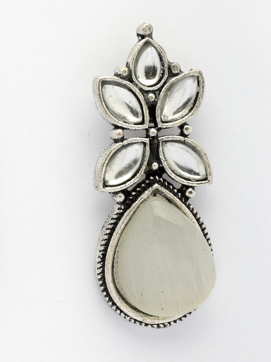 NVR Women White Artificial Stones Silver Plated Drop Earrings - Swadesiicart