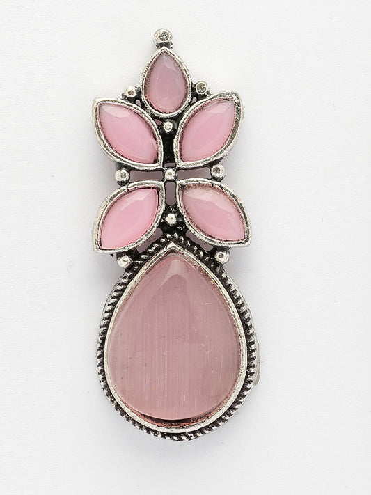 NVR Women Pink Artificial Stones Silver Plated Drop Earrings | Swadesiicart