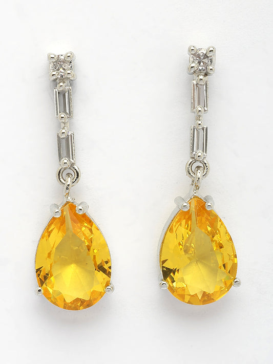 NVR Women's Silver-Plated Yellow American Diamond-Studded Handcrafted Jewellery Set - Swadesiicart