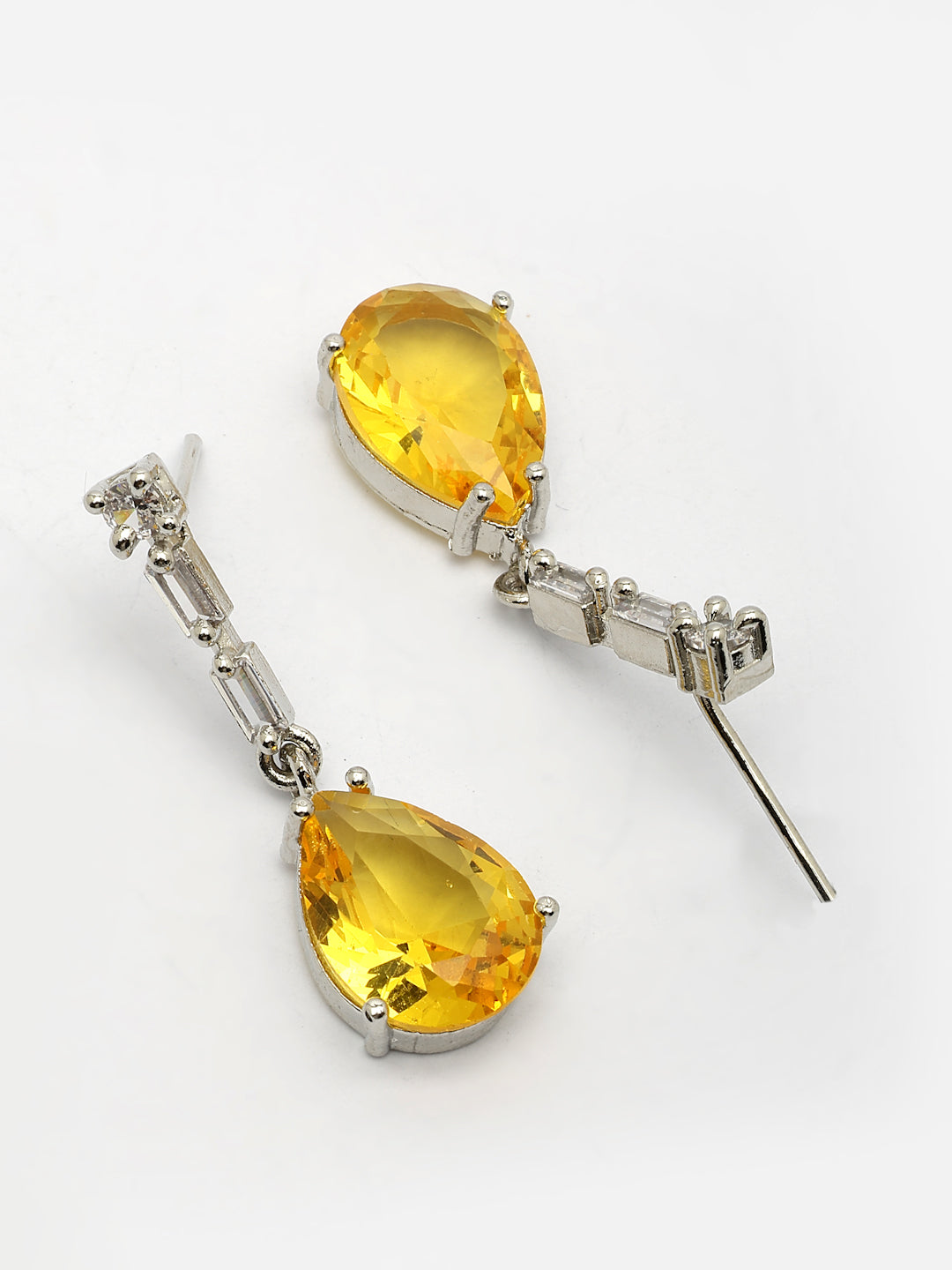 NVR Women's Silver-Plated Yellow American Diamond-Studded Handcrafted Jewellery Set - Swadesiicart