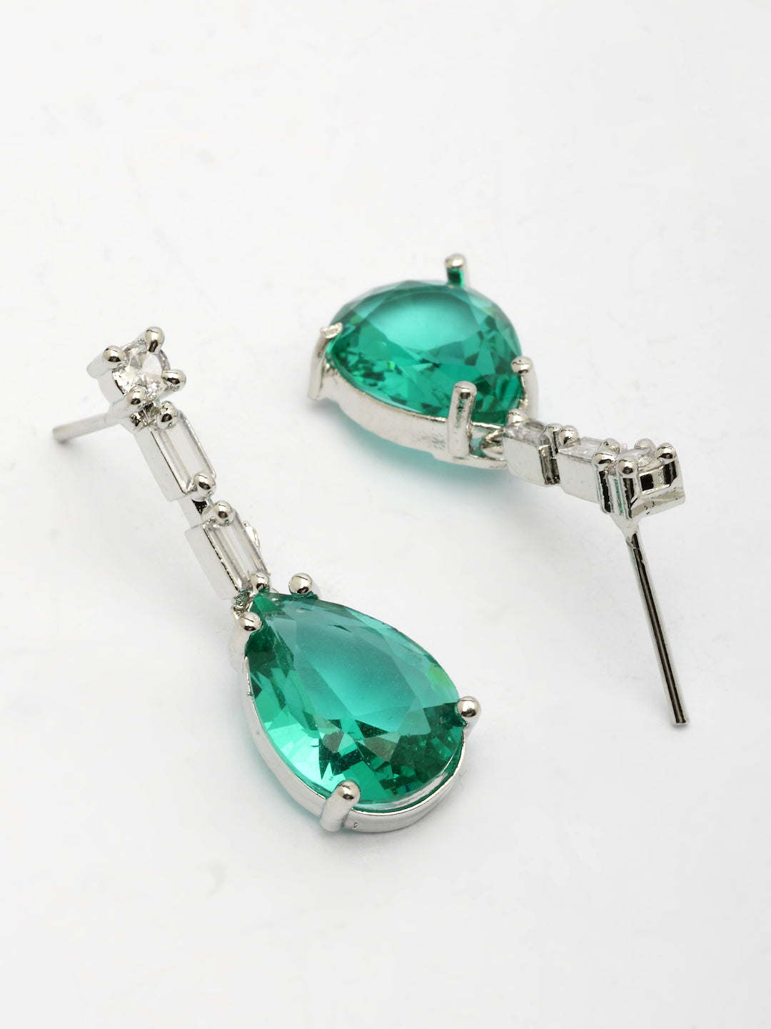 NVR Women's Silver-Plated Green American Diamond-Studded Handcrafted Jewellery Set - Swadesiicart