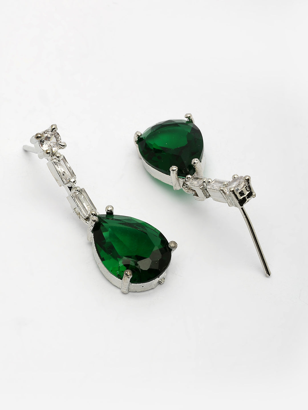 NVR Women's Silver-Plated Dark Green American Diamond-Studded Handcrafted Jewellery Set - Swadesiicart