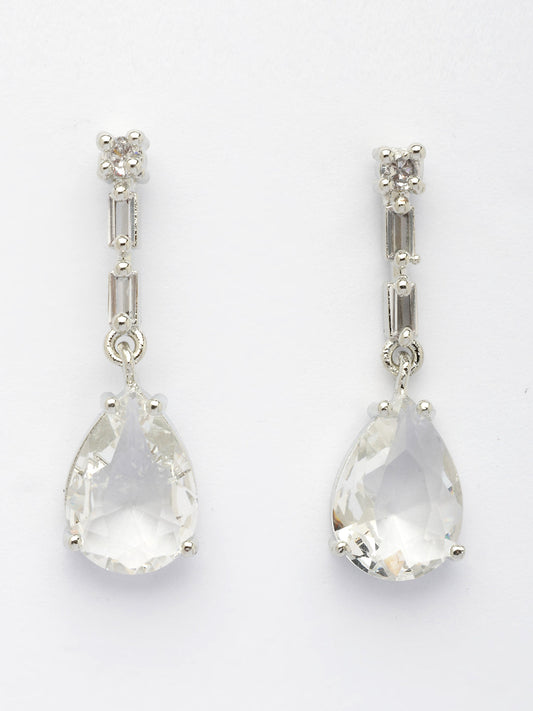 NVR Women's Silver-Plated White American Diamond-Studded Handcrafted Jewellery Set