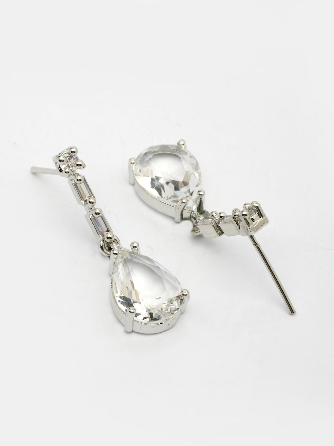 NVR Women's Silver-Plated White American Diamond-Studded Handcrafted Jewellery Set - Swadesiicart