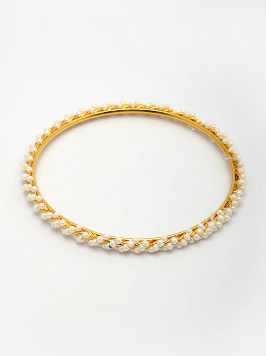 NVR Women Set of 4 Gold-Polished Pearls Handcrafted Traditional Bangles - Swadesiicart