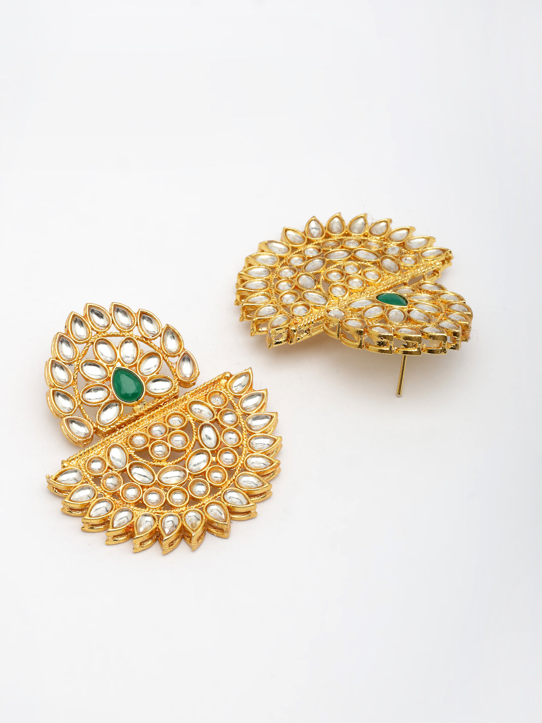NVR Women's Gold Toned Green Stones & Kundan Studded Jewellery Set - Swadesiicart