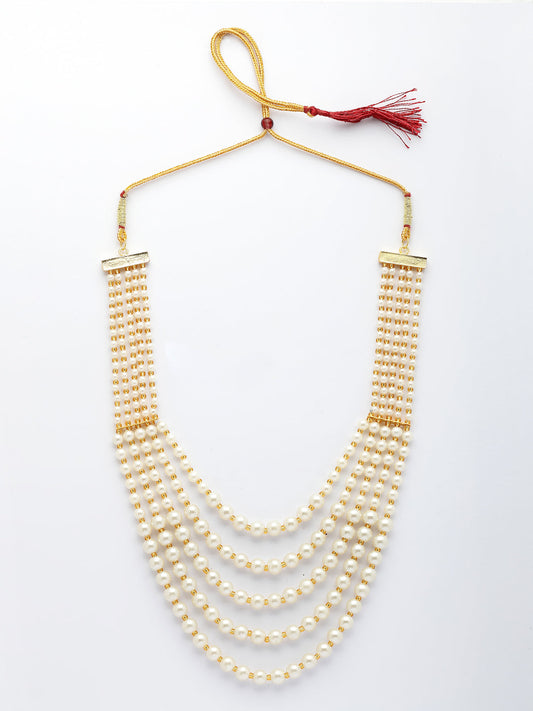 NVR Women Handcrafted White Beaded Layered Necklace - Swadesiicart