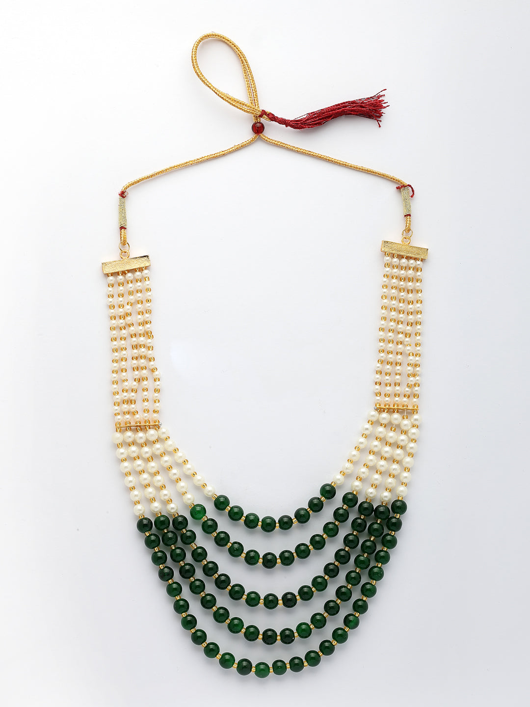 NVR Women Handcrafted Green & White Beaded Layered Necklace - Swadesiicart