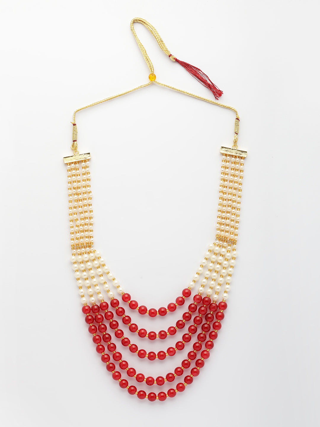NVR Women Handcrafted Red & White Beaded Layered Necklace