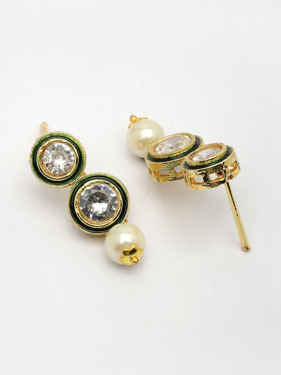 NVR Women Gold-Polished Round Shape Kundan Studded Short Jewellery Set - Swadesiicart