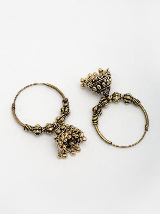 NVR Women's Traditional Gold-Polished Oxidized Jhumka Earrings - Swadesiicart