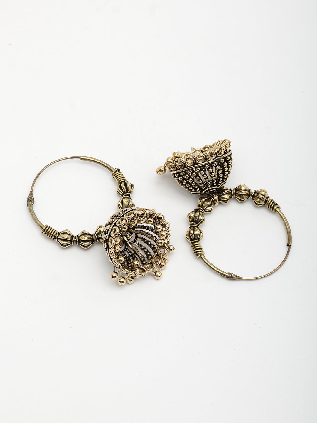 NVR Women's Handmade Gold-Polished Oxidized Traditional Jhumka Earrings - Swadesiicart