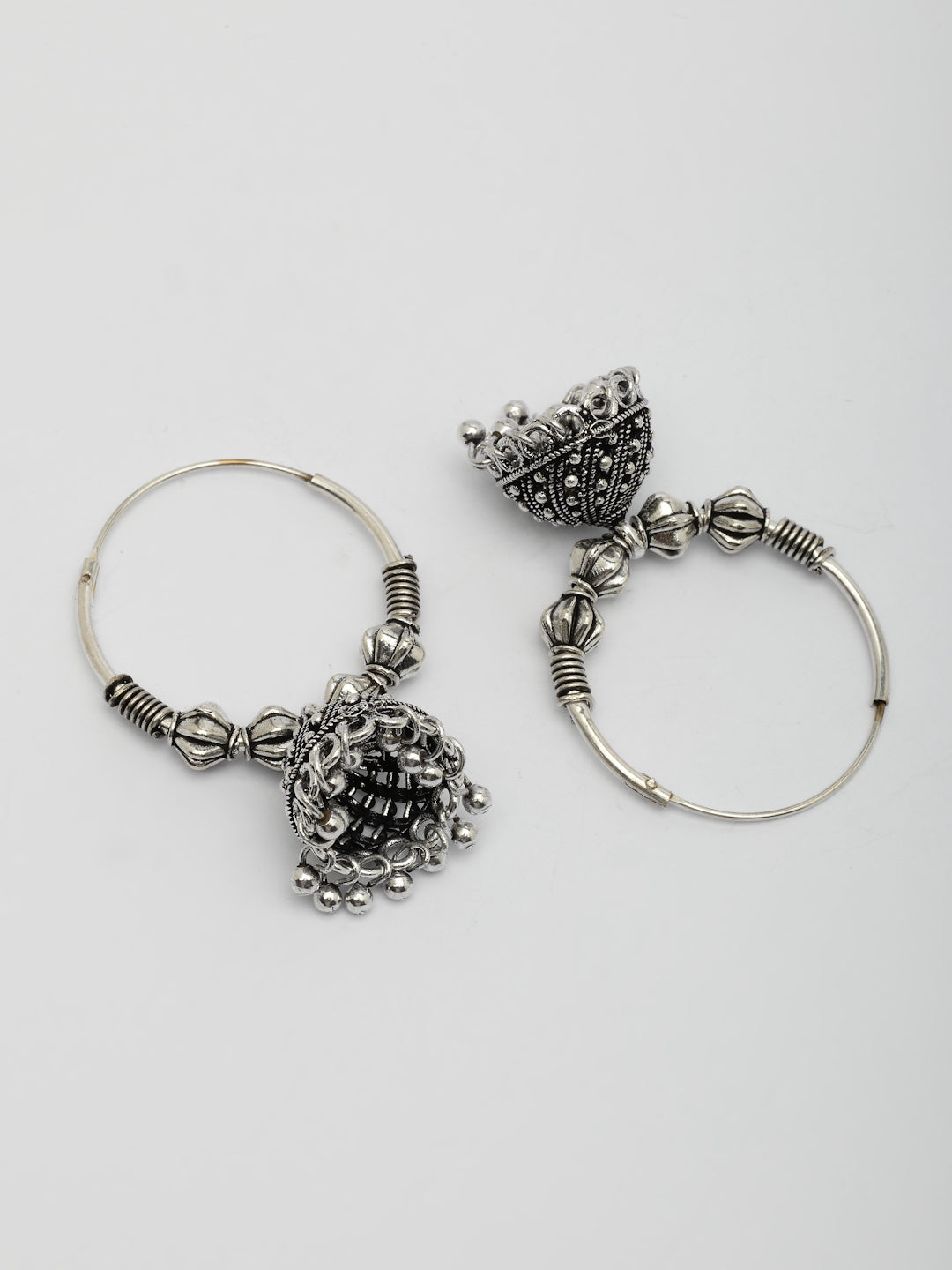 NVR Women's Ethnic Silver Plated Oxidized Circle Jhumka Earrings