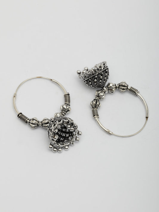 NVR Women's Ethnic Silver Plated Oxidized Circle Jhumka Earrings