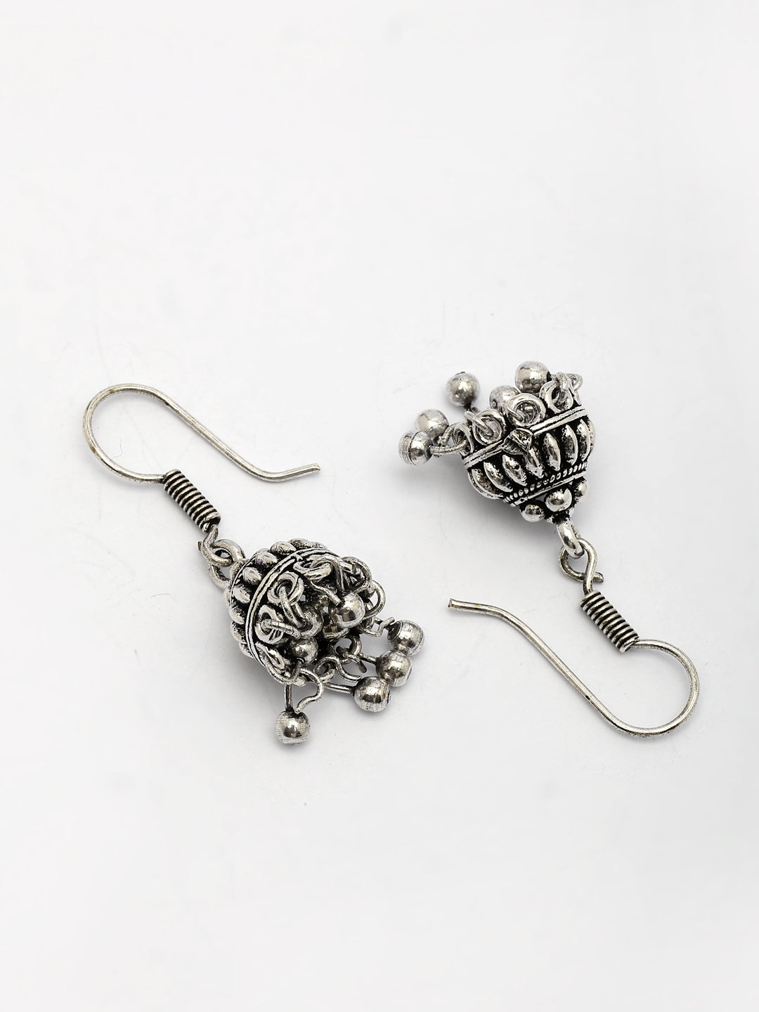 NVR Women's Traditional Silver Plated Oxidized Jhumka Earrings - Swadesiicart