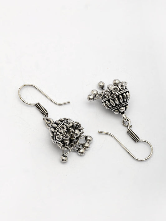 NVR Women's Traditional Silver Plated Oxidized Jhumka Earrings