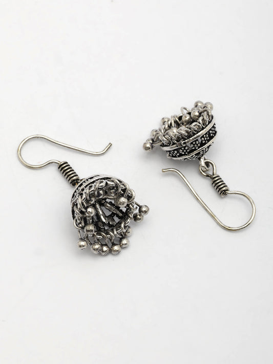 NVR Women Silver Plated Oxidized Traditional Jhumka Earrings
