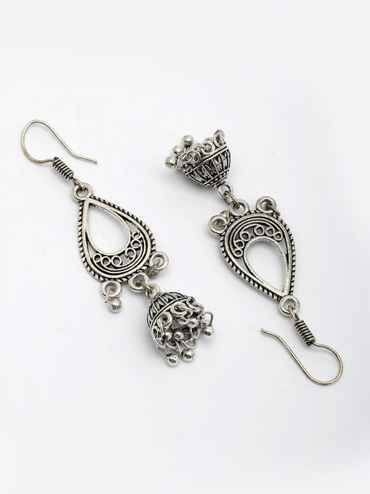 NVR Women Silver Plated German Silver Jhumka Earrings
