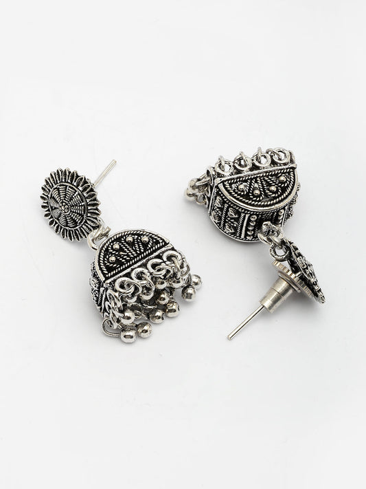 NVR Women Silver-Plated Oxidized Contemporary Jhumkas Earrings