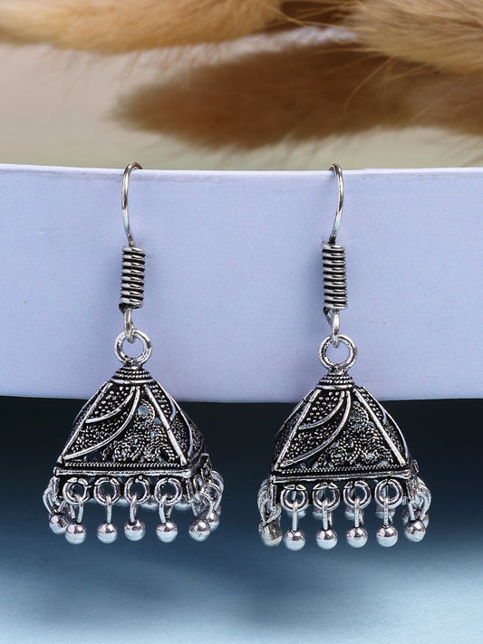 NVR Women's Oxidized Silver Plated Jhumka Earrings | Swadesiicart