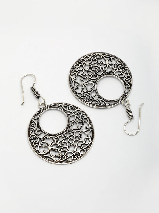 NVR Women Ethnic Silver-Plated Oxidized Chandbali Earrings
