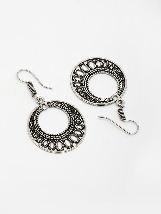 NVR Women Ethnic Oxidized Silver-Plated Chandbali Earrings
