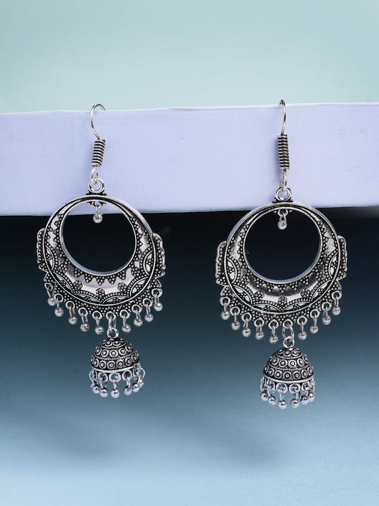 NVR Women's Unique Silver Plated German Silver Jhumka Earrings - Swadesiicart
