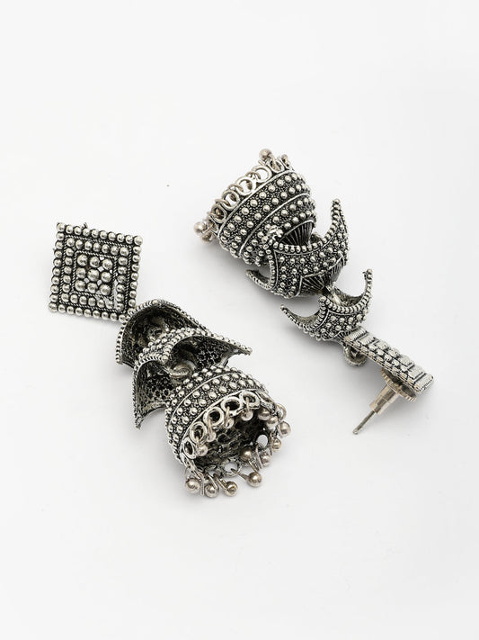 NVR Women's Traditional Oxidized Silver Plated Jhumka Earrings - Swadesiicart
