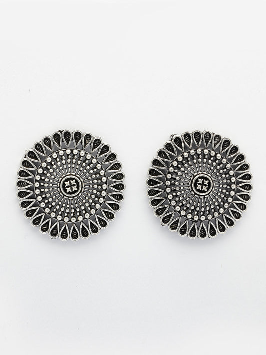 NVR Women Oxidized Silver Plated Round Shape Traditional Stud Earrings