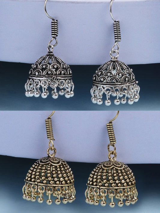 NVR Women Set of 2 Oxidized German Silver Jhumka Earrings | Swadesiicart