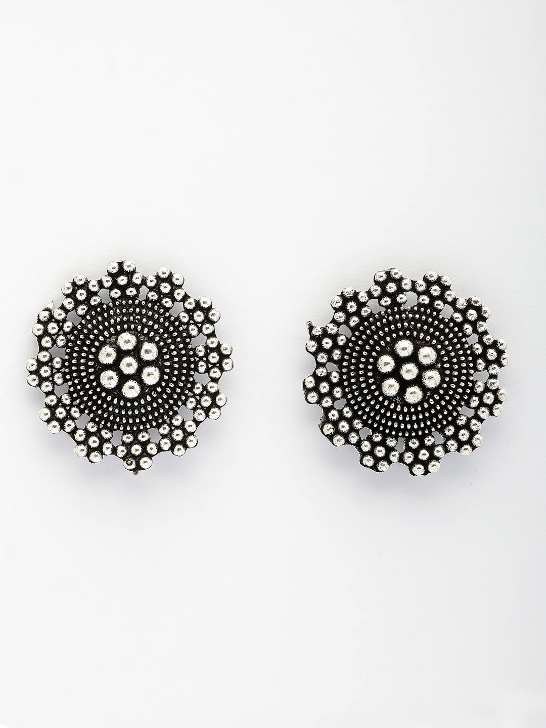 NVR Women Set of 3 Silver-Plated Oxidized Contemporary Jhumkas & Stud Earrings | Swadesiicart