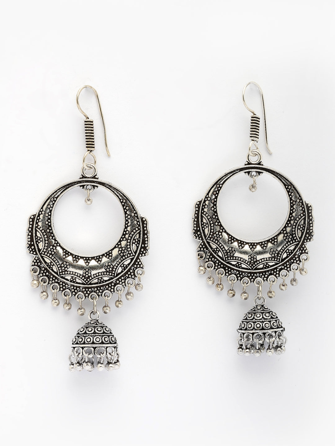 NVR Women Set of 3 Silver Plated Oxidized Traditional Jhumka Earrings