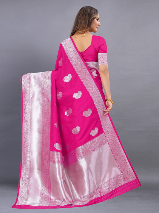 Vedant Vastram Soft Litchi Silk Banarasi Silk Saree - Pink | Swadesiicart