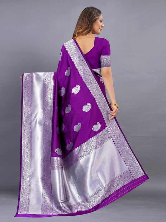 Vedant Vastram Soft Litchi Silk Banarasi Silk Saree - Purple | Swadesiicart