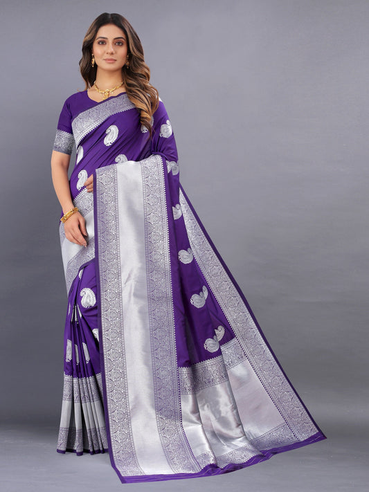 Vedant Vastram Soft Litchi Silk Banarasi Silk Saree - Violet | Swadesiicart