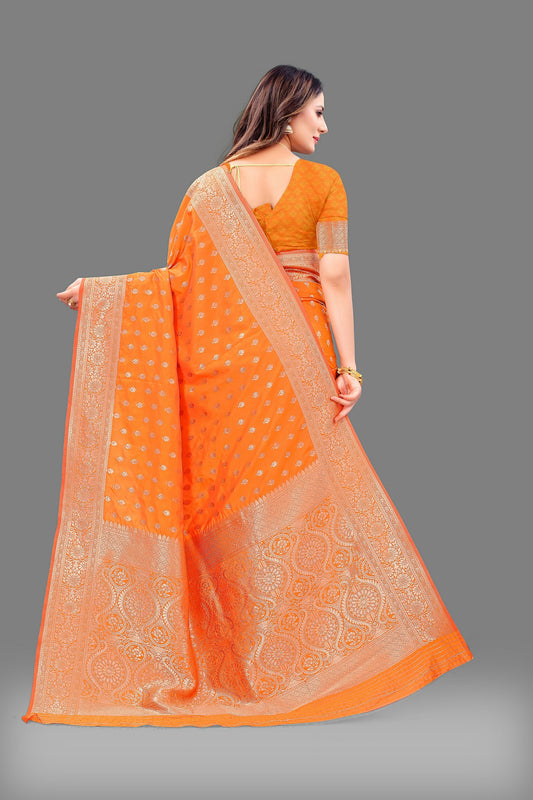 Vedant Vastram Soft Litchi Silk Banarasi Silk Saree - Orange | Swadesiicart
