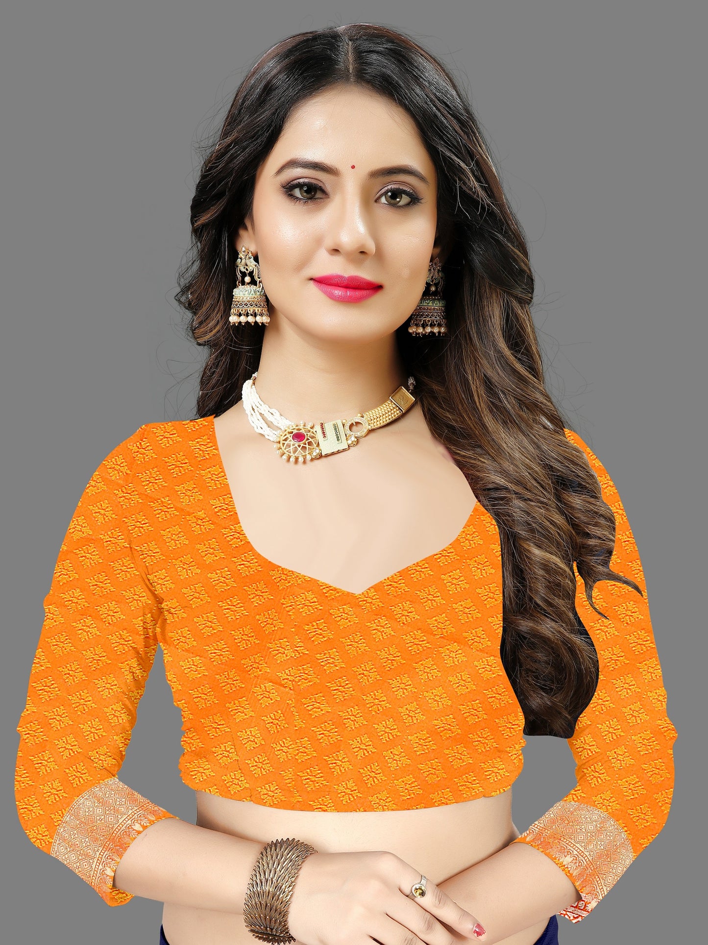 Vedant Vastram Soft Litchi Silk Banarasi Silk Saree - Orange | Swadesiicart