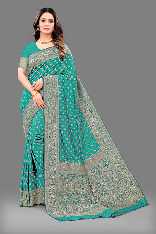 Vedant Vastram Soft Litchi Silk Banarasi Silk Saree - Rama | Swadesiicart