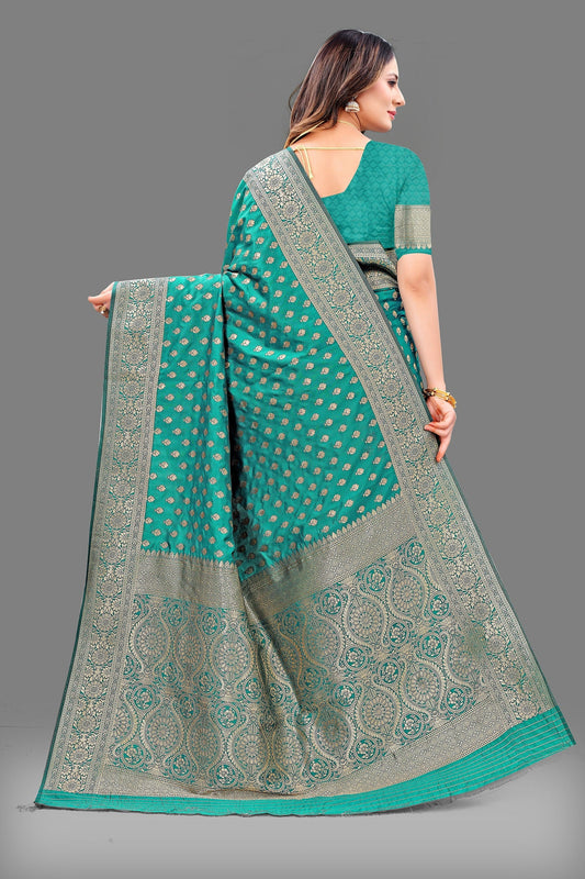 Vedant Vastram Soft Litchi Silk Banarasi Silk Saree - Rama | Swadesiicart