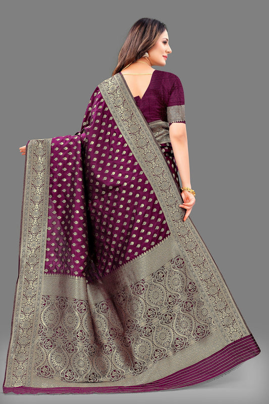 Vedant Vastram Soft Litchi Silk Banarasi Silk Saree - Wine | Swadesiicart