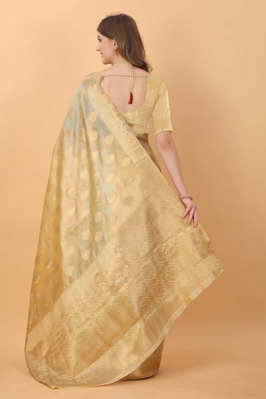 Vedant Vastram Organza Silk Banarasi Silk Saree - Gold | Swadesiicart