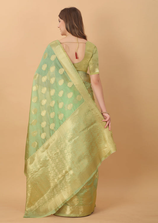 Vedant Vastram Organza Silk Banarasi Silk Saree - Parrot | Swadesiicart